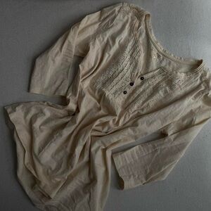 Cream Crochet Detail Henley Top 100% cotton creamy lace trim Henley